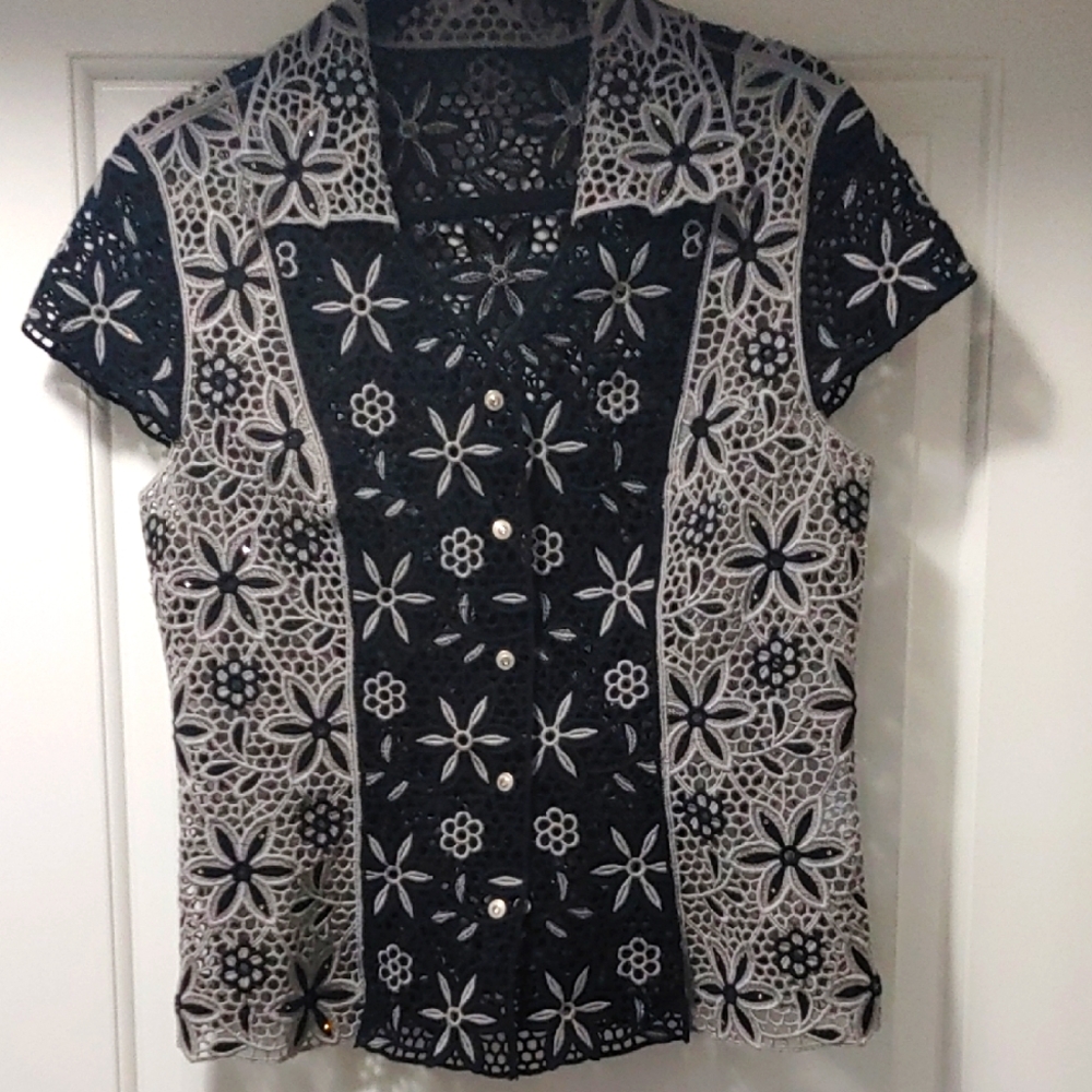 Floral Lace Button-Up Blouse